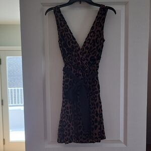Express Leopard Print Mini Dress with Black Accents